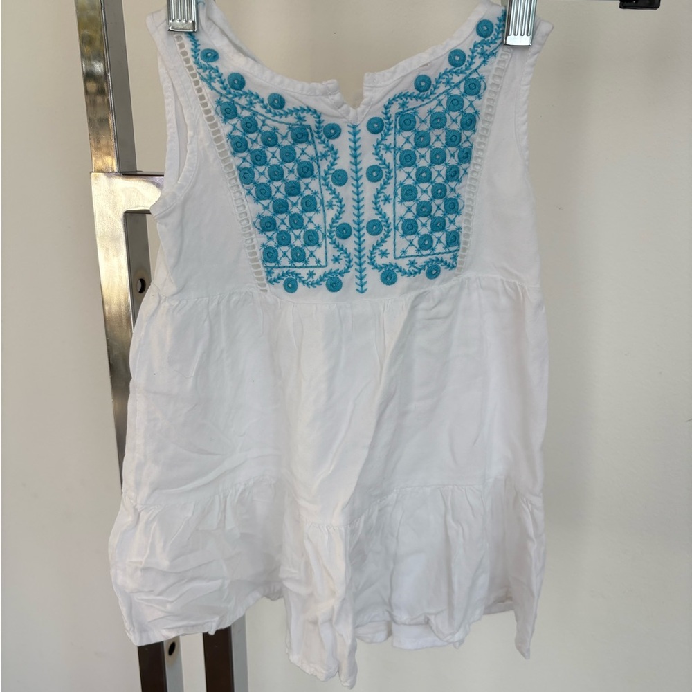 Design History White Top with Turquoise Embroidery size 2T